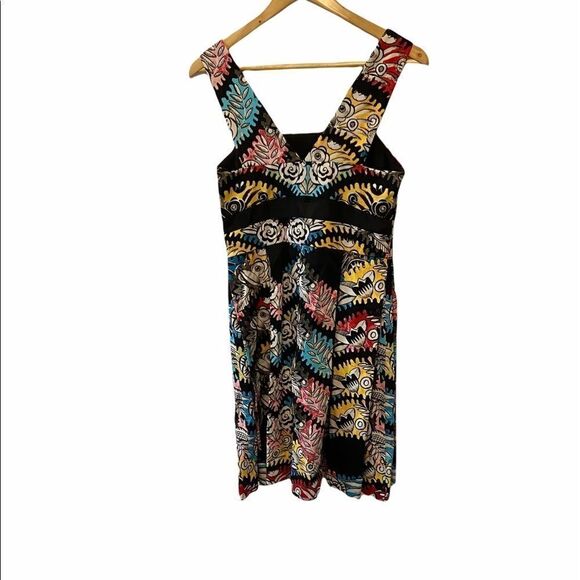 Printed Cotton V Neck Pleated Floral Mini Dress S - Picture 4 of 8